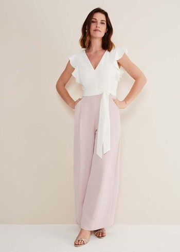 Phase Eight Kallie V Neck Frill Jumpsuit Rose/White Canada | HNWSJX-640